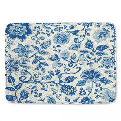 Blue Floral Botanical Bath Mat