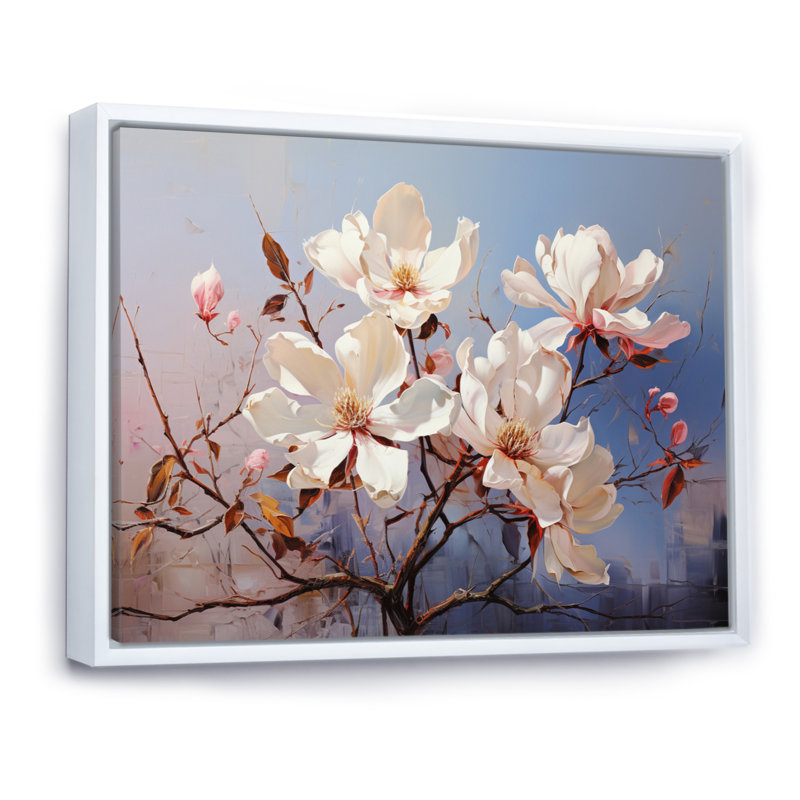 " White Blue Magnolias Romantic Impression ", Cadre flottant blanc, H 30 po x l 40 po x P 1,5 po