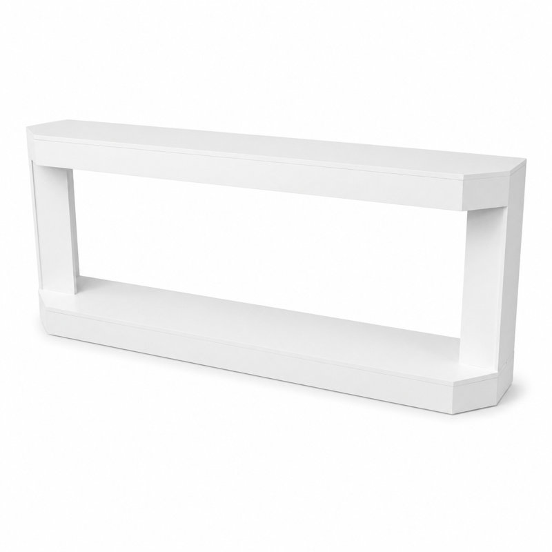 Console blanche 71 po pour cheminée avec tablette à base ouverte pour le salon