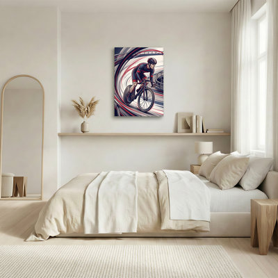 «Cyclist Racing in Red and Black Retro Style», art mural sur toile