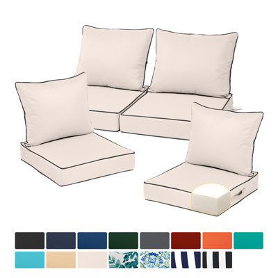 Ensemble de 4 coussins de patio 24 x 28 po, 4 coussins de siège d'extérieur résistants à la décoloration avec 4 paires d'attaches, coussin de siège profond pour chaises de patio, meubles en rotin, sièges en osier, chaise Adirondack d'extérieur, bleu lac
