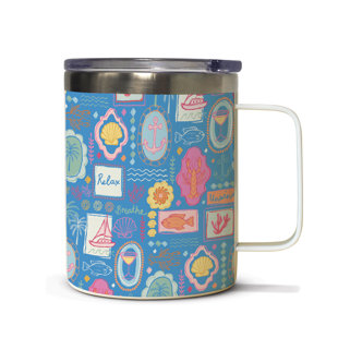 Coastal Stamps Stainless Steel Mug w/Lid 12 oz.