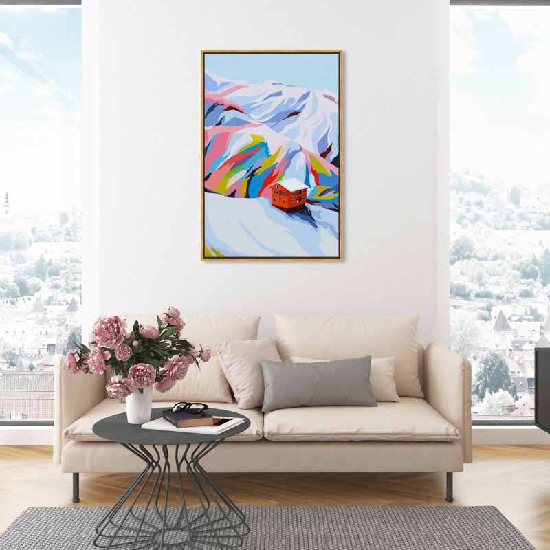 «Colorful Ski Village», reproduction d'impression sur toile, Cadre doré, H 45 po x l 30 po