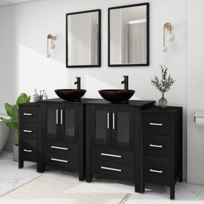 72’’ Double Bathroom Vanity Set with Vessel Sink, Faucet, Drain