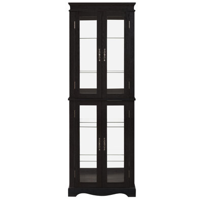 Lighted Glass Curio Display Cabinet with Wood Frame - Elegant Glass Storage for Wine, Toys & Collectibles - Perfect for Living Room, Kitchen & Pantry - Bulb Included, Black