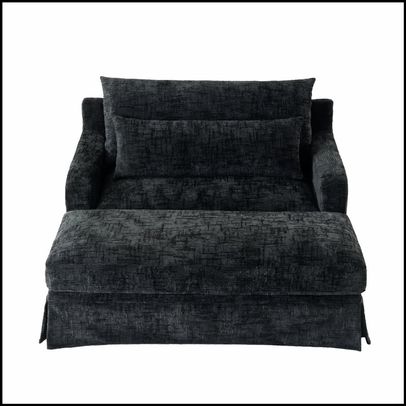 Canapé-lit en chenille avec sièges profonds et deux coussins, structure robuste pour un salon polyvalent, Noir