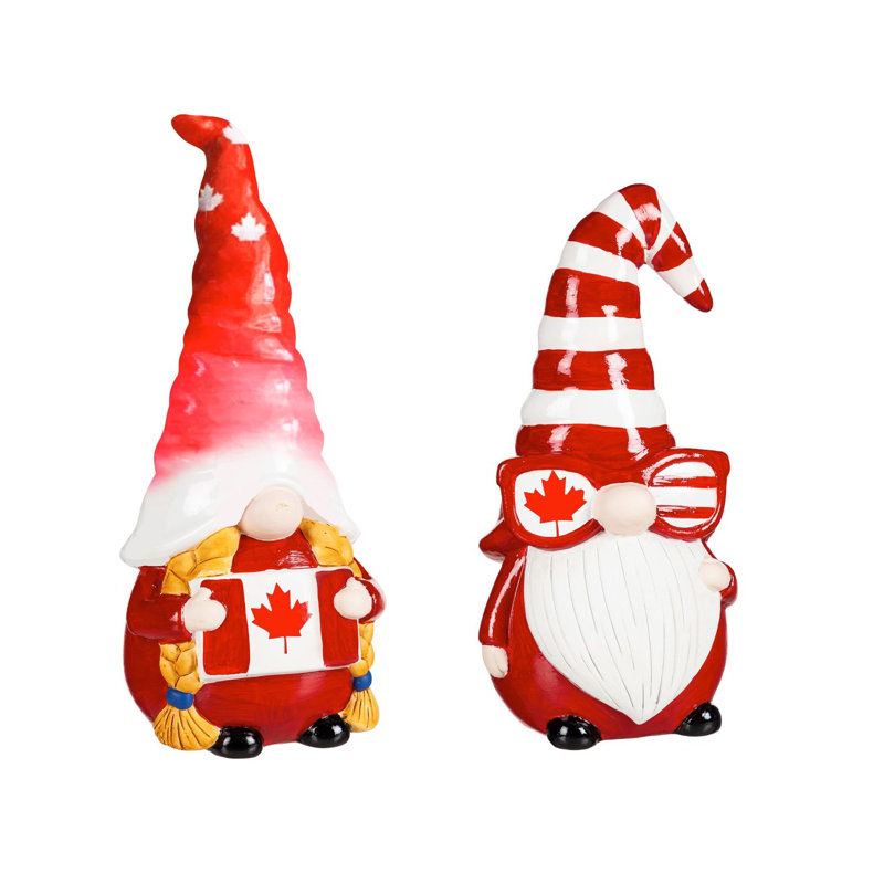 Ensemble de 2 figurines gnome canadien en céramique
