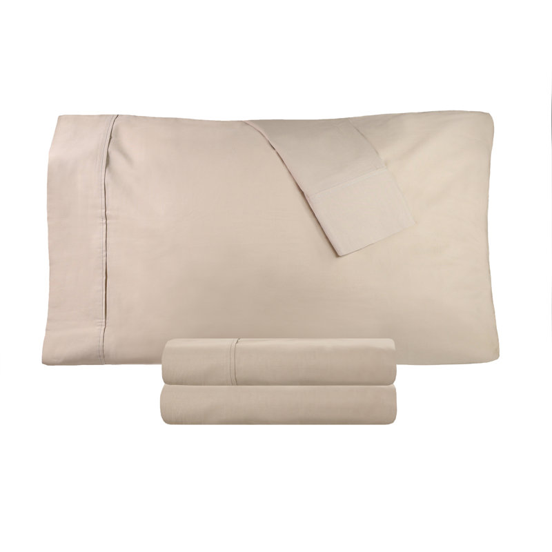 Ensemble de draps en coton percale à densité de tissage 300 fils Percale, Brun clair