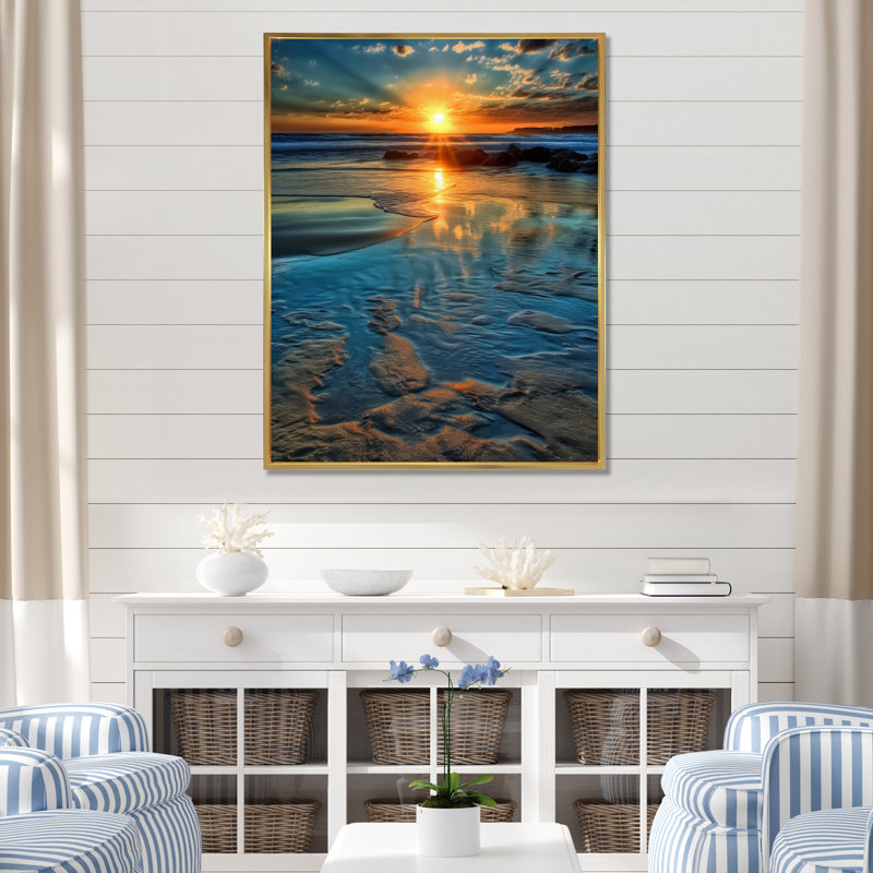 «Ocean Beachside» sur toile, Cadre simple blanc, H 32 po x l 16 po x P 1 po