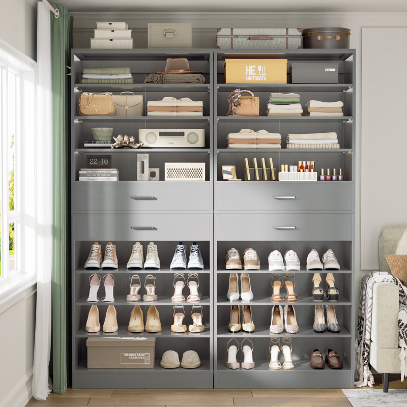 40 Pair Shoe Storage Cabinet, 10-Tier Shoe Rack With Drawers, Gray