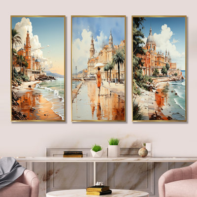 City of Nice Nostalgia - France, ensemble de 4 reproductions d'art mural