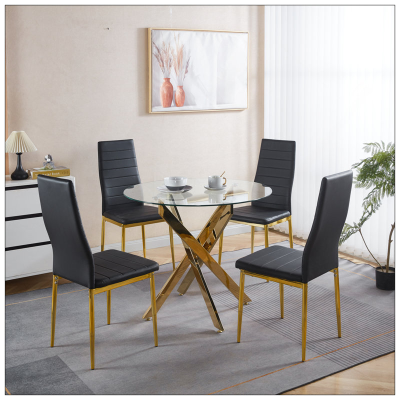 Ensemble de 4 chaises, couleur dorée, siège noir, Noir