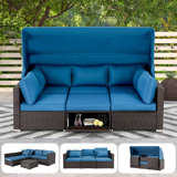 Ensemble de meubles de patio 7 pièces Latitude Run®, lit de jour en rotin avec auvent rétractable, ensemble de canapé modulaire d'extérieur avec dossier réglable, chaise longue pour la piscine