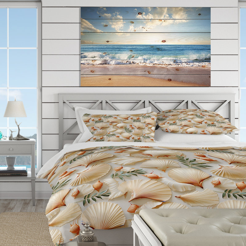 Vintage Seashells Tropical Pattern II Geometric Shapes Duvet Cover, King Duvet Cover + 2 King Shams