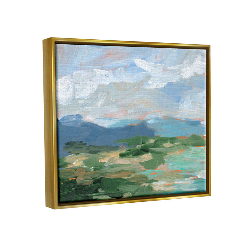 Art mural moderne sur toile flottante, paysage moderne, H 17 po x l 21 po x P 1,7 po, Cadre flottant métallique doré