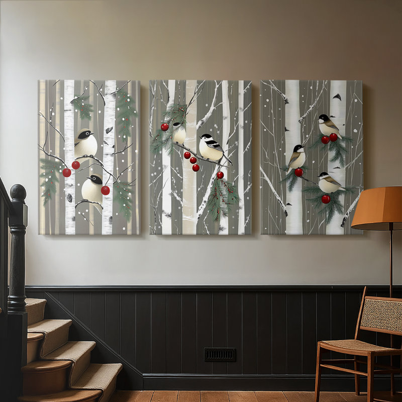 Christmas Holiday Art CI - Toile tendue avec châssis sur mesure - 3 pièces, H 27 po x l 54 po