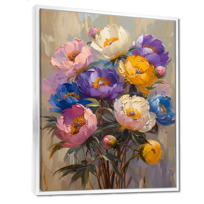 Véronique - pivoines, art mural, salon, Cadre blanc, H 30 po x l 40 po