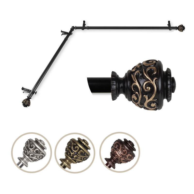 Tringle de rideau de coin simple ajustable 0,81 po North, 120 à 170 po, Noir