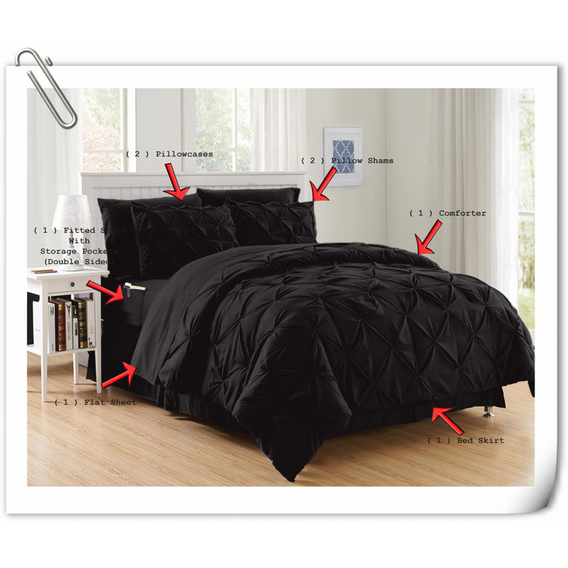 Ensemble de courtepointe en microfibre / polyester Quilts, Courtepointe grand + 7 pièces supplémentaires, Noir