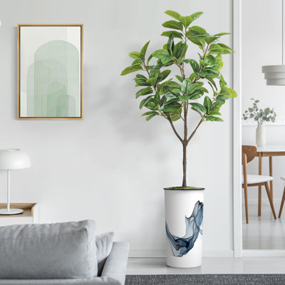 Artificial Tree in Gray Tan Watercolor Abstract Planter Fake Magnolia Tree