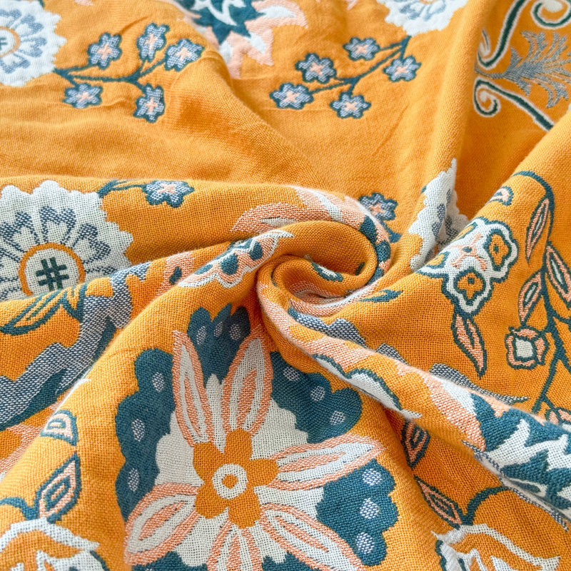 Couverture en coton - pompons jacquard teints en fil, Grand lit