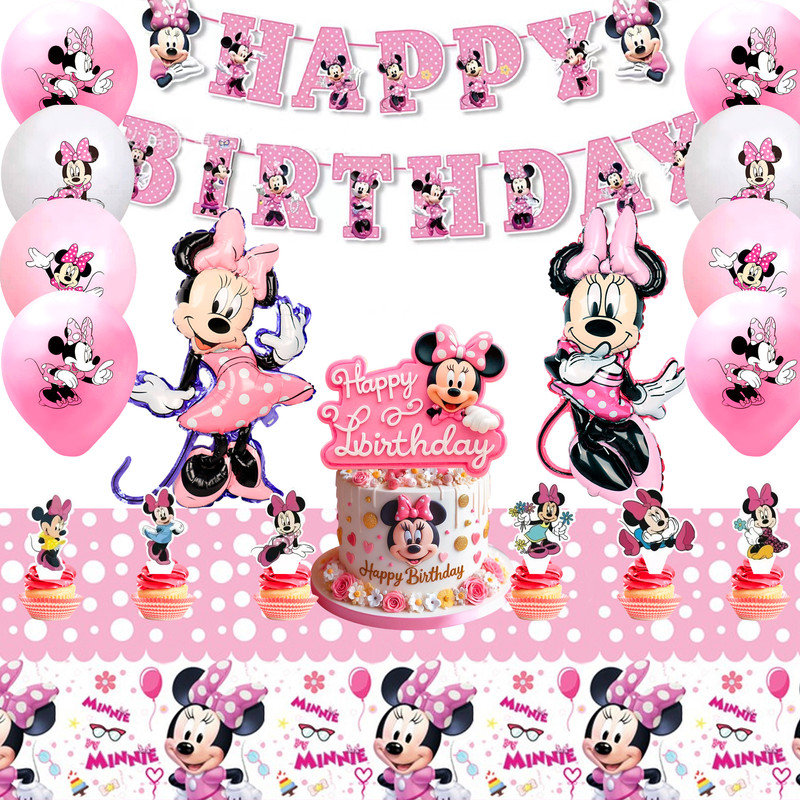Fournitures de fête d'anniversaire Minnie, ensemble de décorations de fête Minnie