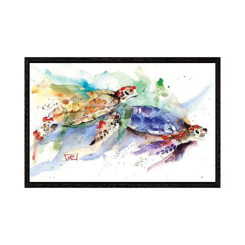 Sea Turtles by Dean Crouser - Painting on Canvas, 66.04 cm H x 45.72 cm W, Black Framed Canvas