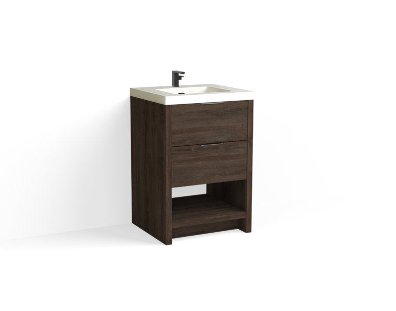 Vue 24" W Freestanding Single Bathroom Vanity, Glossy White/Single, Matte Black, White Nanomatte