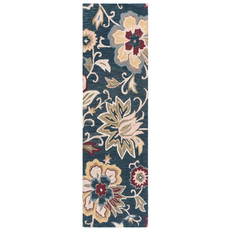 Tapis d'intérieur en laine et coton touffeté à la main Blossom, Tapis de couloir 2 pi 3 po x 8 pi