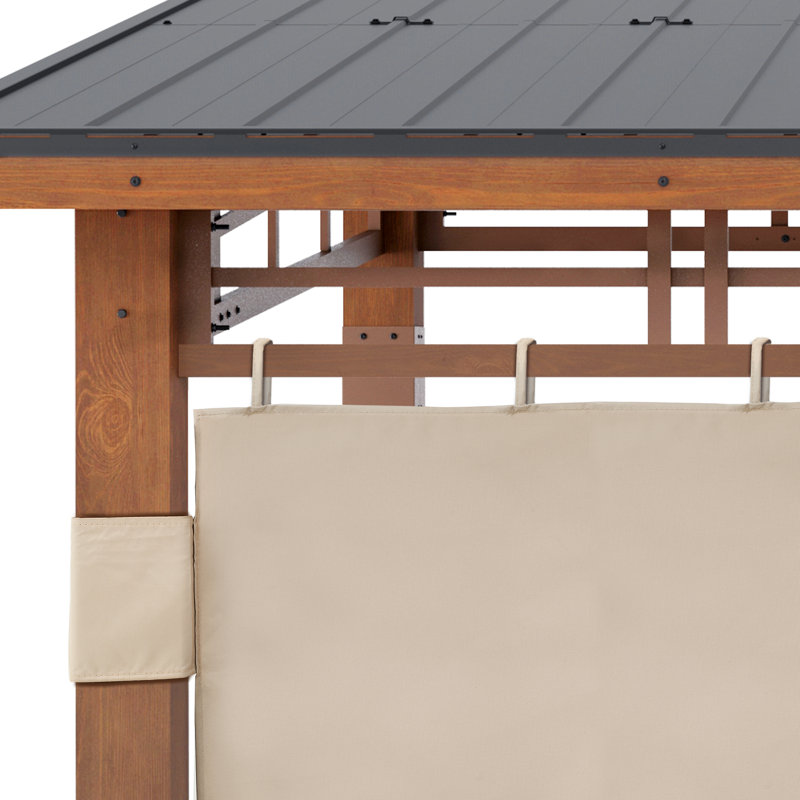 14' X 12' Solid Wood Patio Gazebo, Arcadia , Resistant Sloping Steel Roof , With One Curtain , Cedar Framed, Grill Gazebo