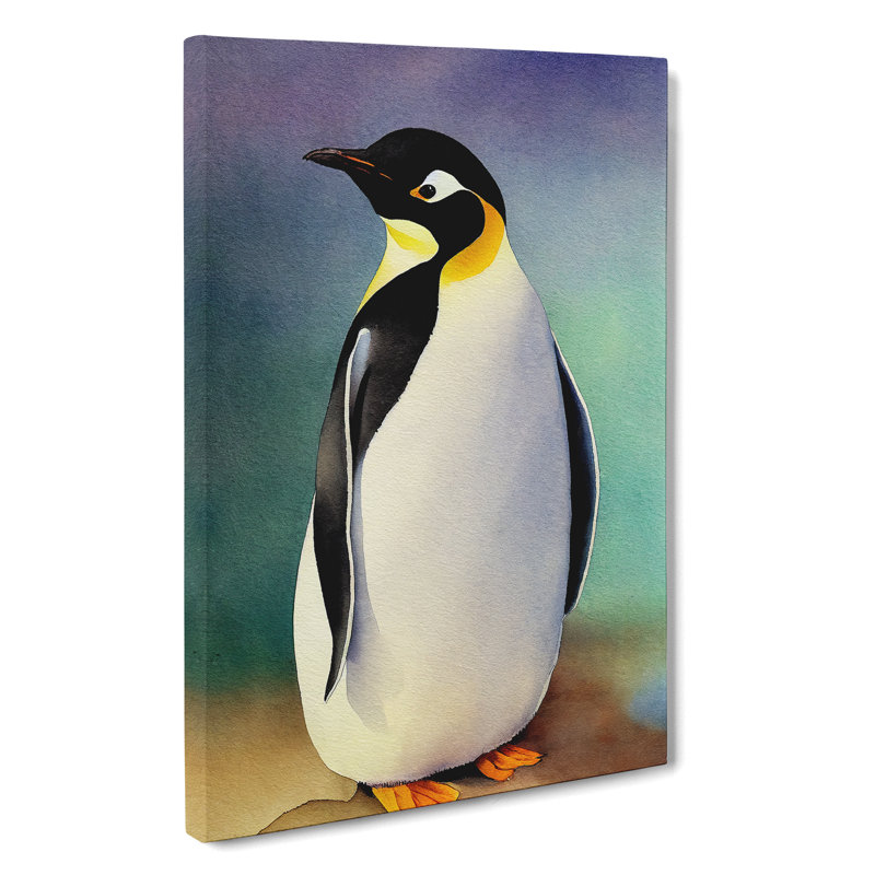 XV1022-3494X Penguin In Watercolour No.4 - Wall Art, Wrapped Canvas, 76cm H x 50cm W, No Matte