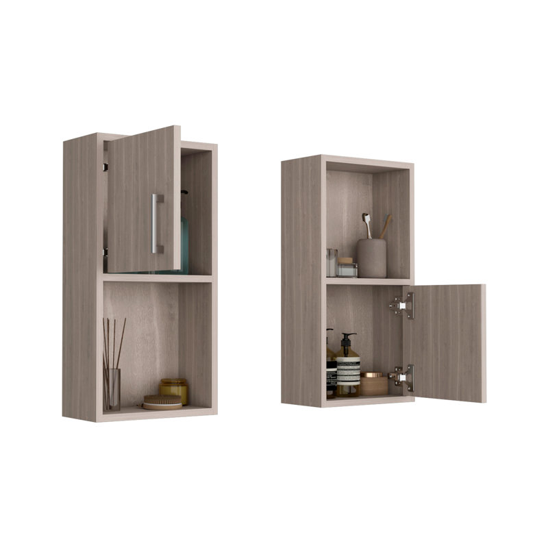 Armoire à pharmacie murale avec rangement ouvert et fermé, Naturel