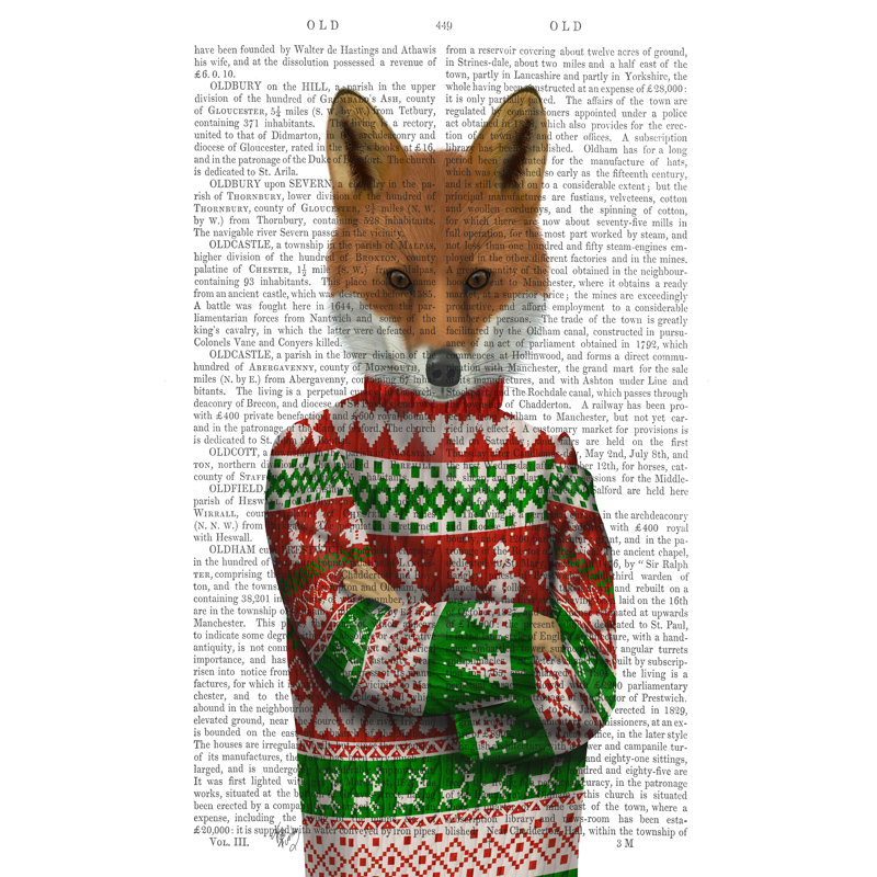 Fox In Christmas Sweater by Fab Funky - Wrapped Canvas Print, 76cm H x 51cm W