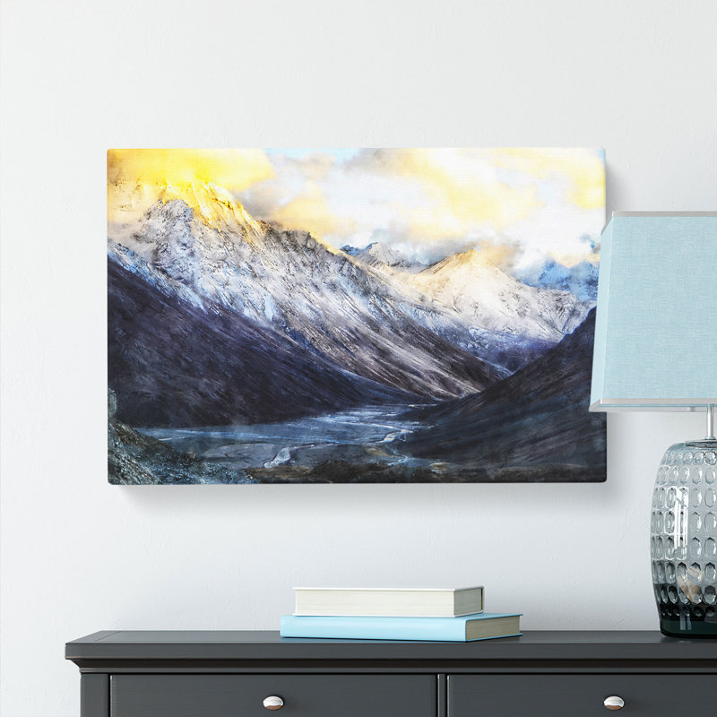Spiti Valley In The Mountains Painting - Wrapped Canvas Print, 50cm H x 76cm W x 3cm D