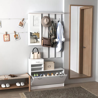 Armoire à combinaison avec armoire à chaussures + étagère suspendue + miroir