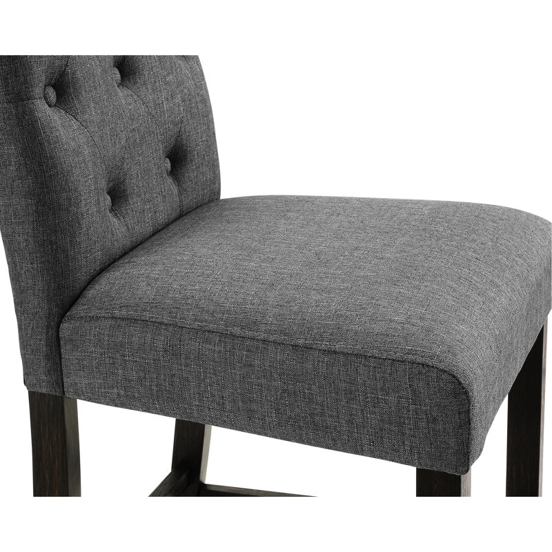 Chaises à hauteur de comptoir de 2, avec rembourrage et pieds foncés (2), dossiers rembourrés, Gris