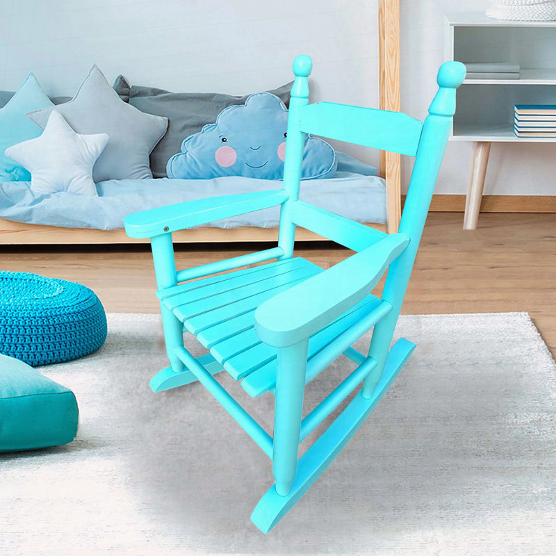 Chaise berçante en bois massif massif, Bleu pâle