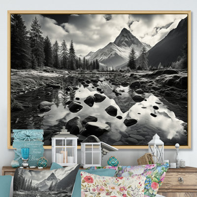 «Canadablack And White Mountain Reflections II», reproduction sur toile