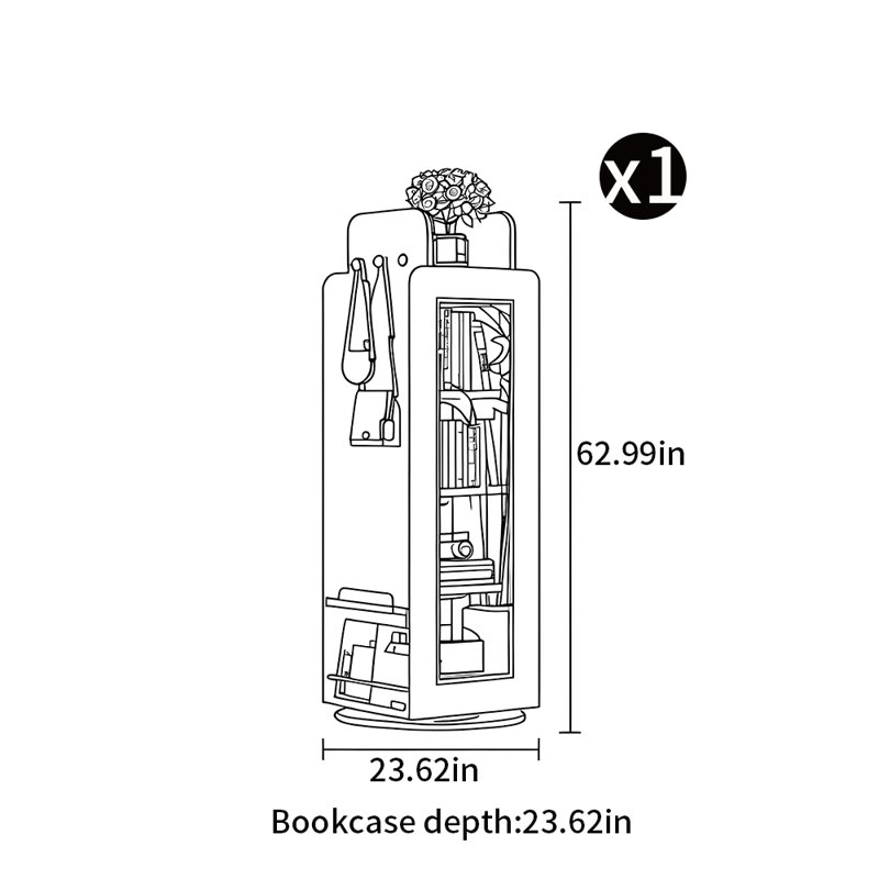 Rotating solid wood Bookcase, Dark Brown