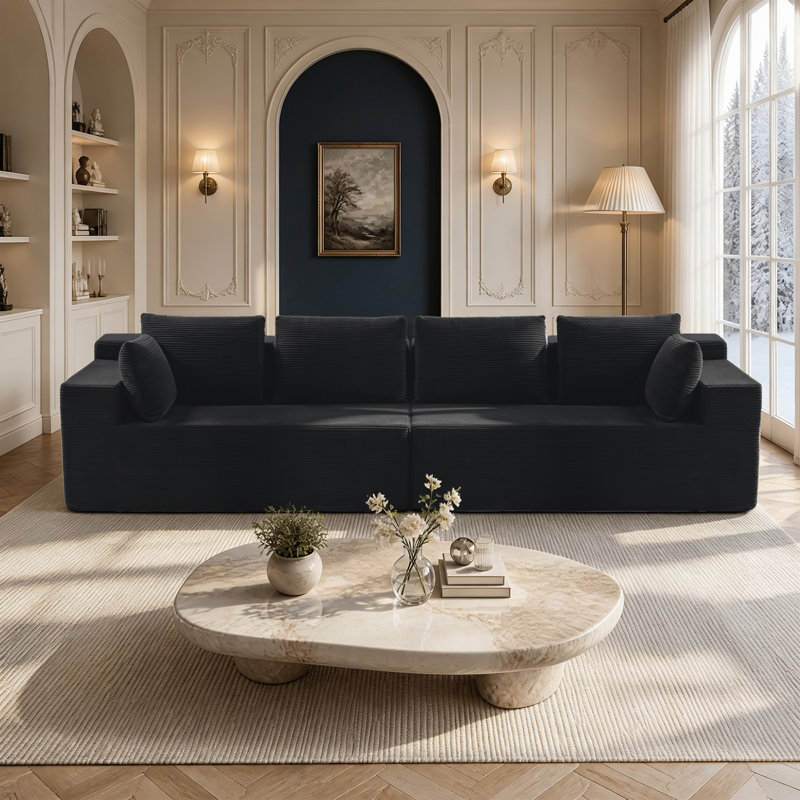 Canapé 4 places moderne à assise profonde, canapé modulaire rembourré en mousse de compression rembourré en velours côtelé, aucun assemblage requis