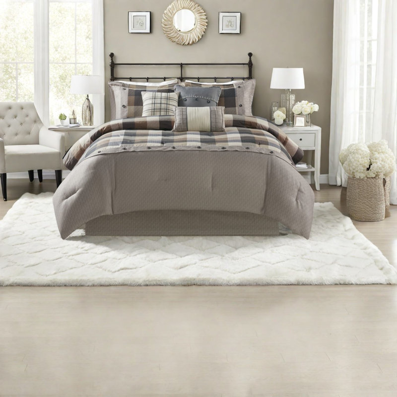 Ensembles de literie luxueux 7 pièces, style campagnard à chevrons en polyester pour le confort de la maison