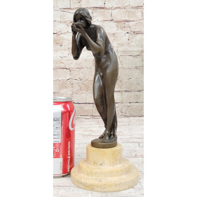 Sculley HUNCHED WOMAN DRINKING WATER BRONZE STATUE SCULPTURE LOST WAX METHOD FIGURINE NR