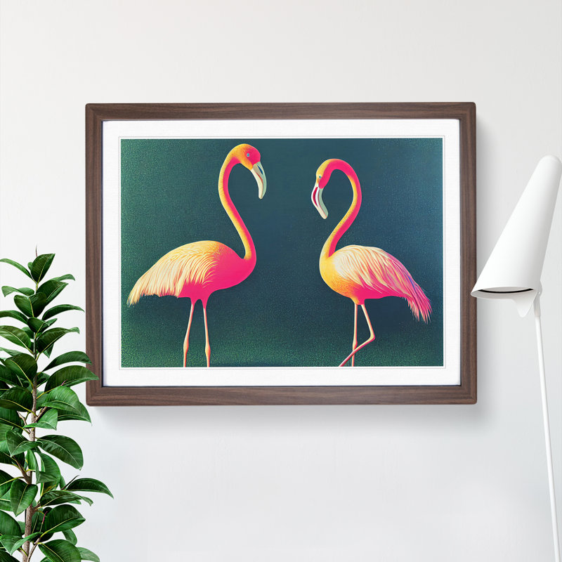 Splendorous Flamingos - Framed Print, 34cm H x 46cm W x 2cm D, Walnut