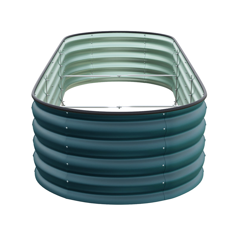 Oval-Shaped Galvanised Steel Raised Garden Bed, 90cm H x 240cm W x 80cm D, Dark Green