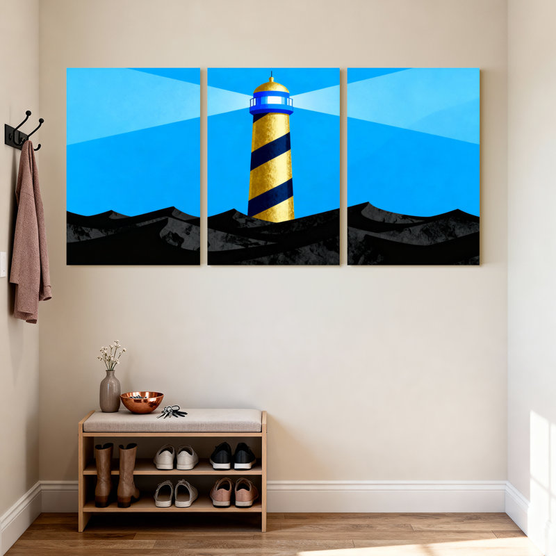 Ensemble de 3 impressions d'art sur toile, "Blue Sky Tower", H 30 po x l 60 po