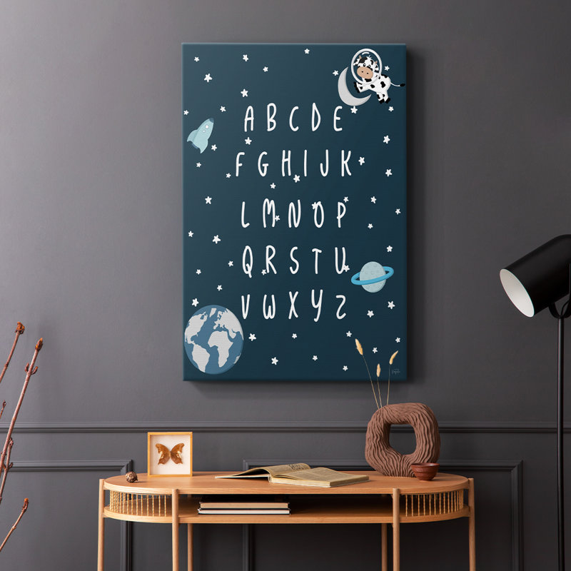 Alphabet de la vache de l'espace - Cavas enveloppés de galerie, H 18 po x l 12 po