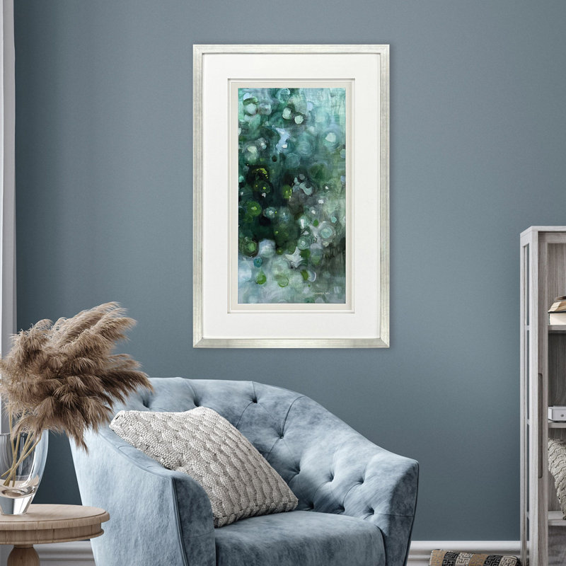 Turquoise Blue Abstract Canvas with Silver Leaf Frame