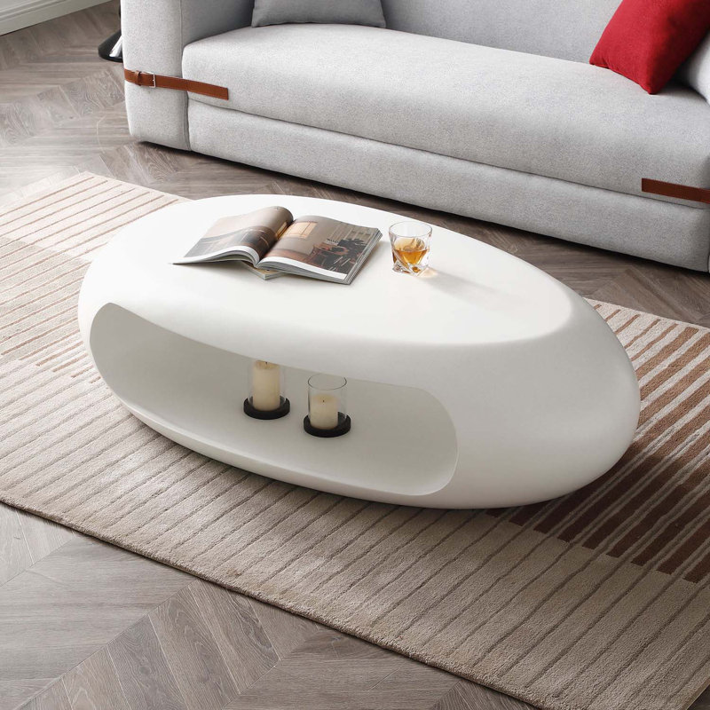 Carlheinz Glass Single Coffee Table, White, 15.74" H x 53.93" L x 29.92" W