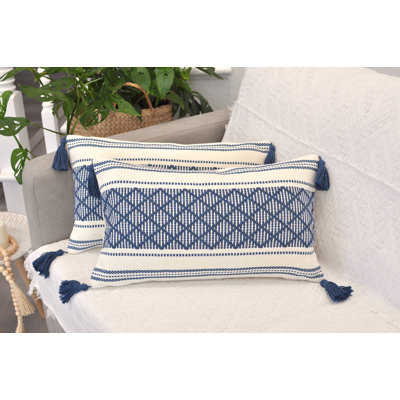  Boho Lumbar Pillow Covers With Tassels, Outdoor/ Indoor Cotton Woven Rectangular Pillowcases