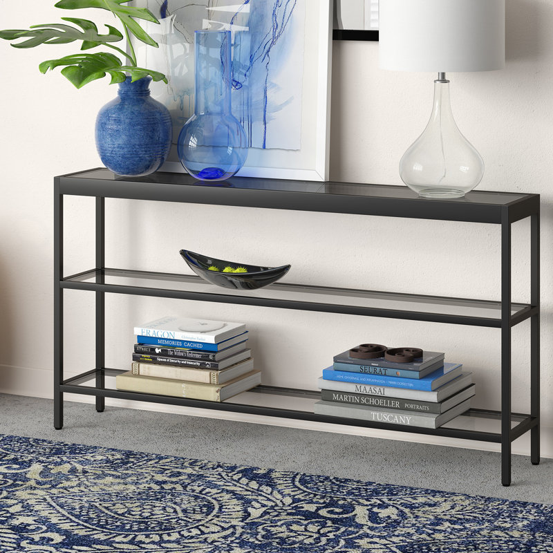Alexis 135.3cm Glass Top Console Table, Black, 73.66 H x 135.3 W x 21 D cm